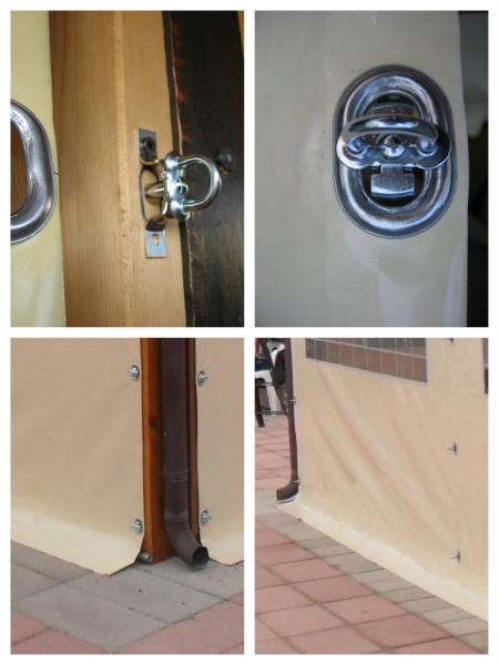 Teloni laterali con ganci e tornichetti girevoli
